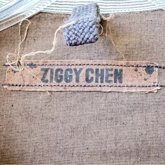 ZIGGY CHEN MEN'S SHIRT, Striped White Grey, Band Collar Size 52 Large - Picture 9 of 10